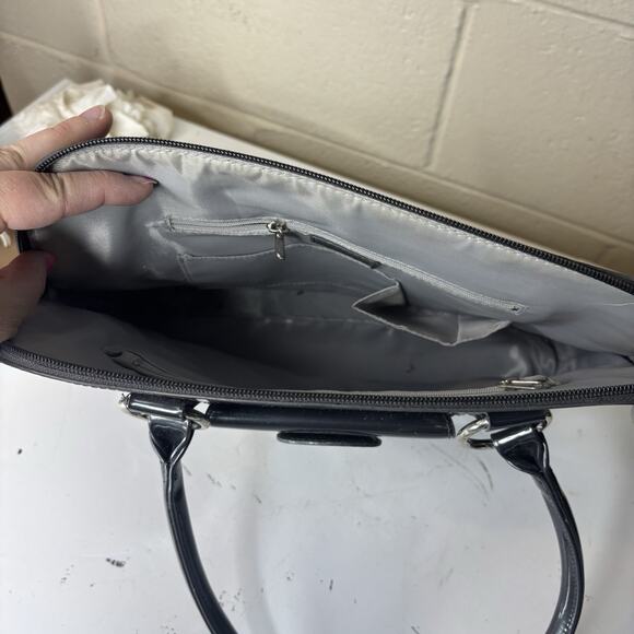 Beijo Double Handle Shoulder Bag Zipper Closure Pewter Gray Shiny Pockets Silver - Picture 5 of 9